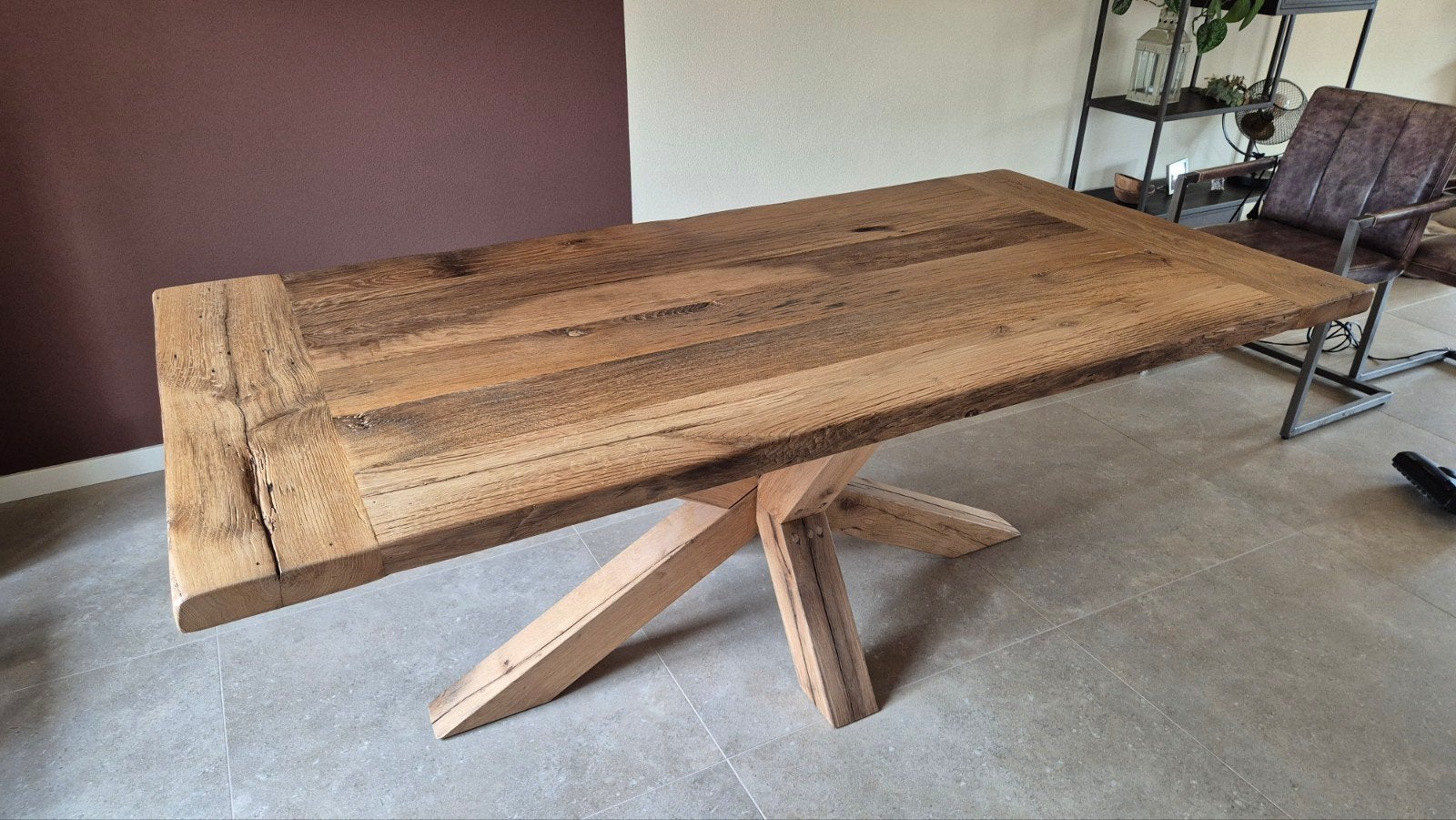 Eettafel, oud eiken, Ophalen, Eikenhout, 50 tot 100 cm, Zo goed als nieuw