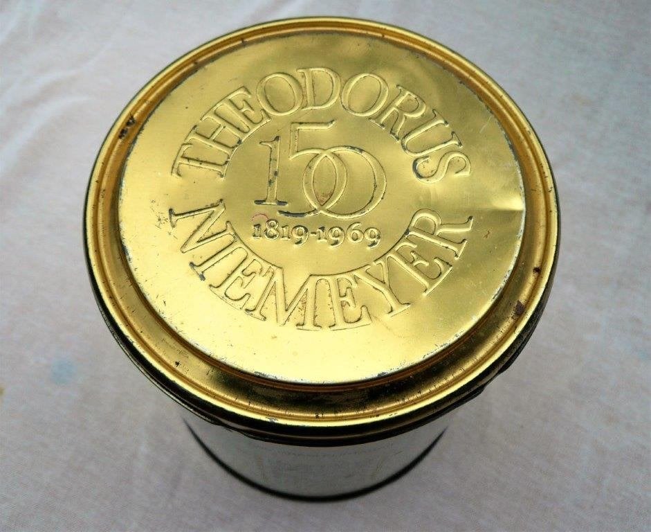 blik (leeg) Niemeyer naturel pijptabak 200 gram. 150 jaar., Ophalen of Verzenden, Gebruikt, Tabaksdoos of Verpakking