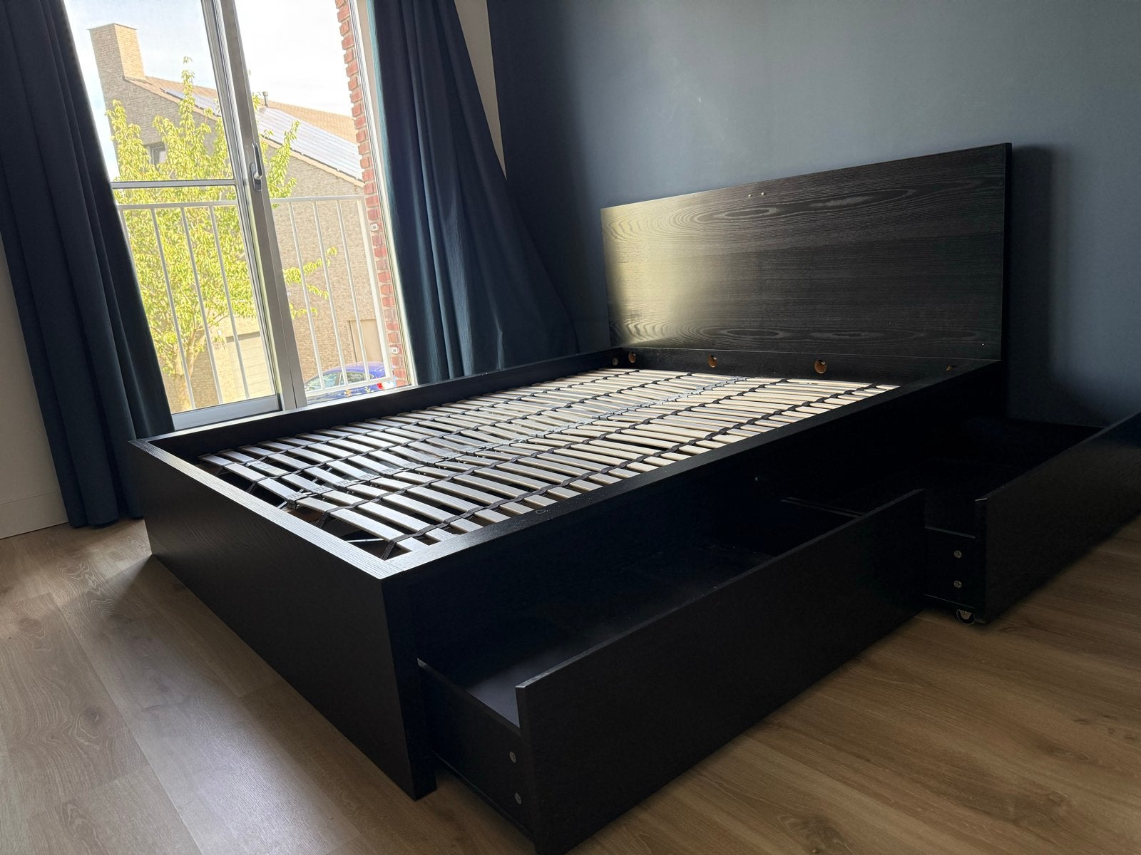 Tweepersoonsbed met opbergruimte - Donkerbruin, Ophalen, Gebruikt, Zwart, Tweepersoons