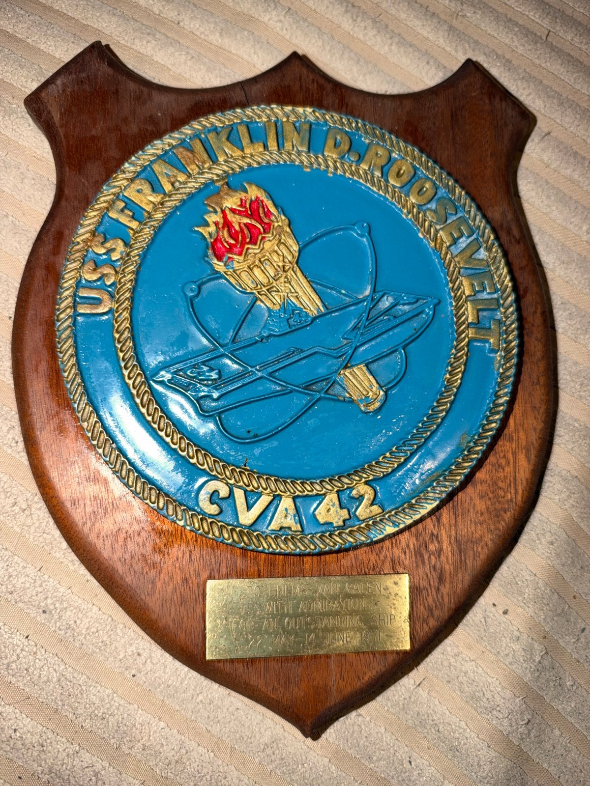 USS Franklin D. Roosevelt CVA 42 Plaquette - 1971, Ophalen of Verzenden, Gebruikt
