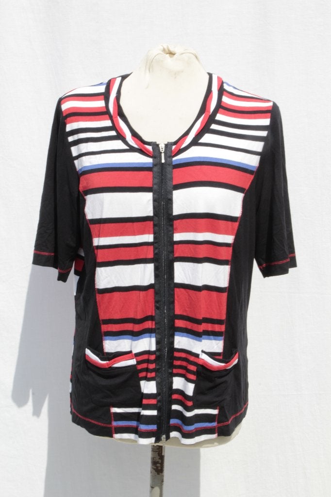 Mooi gestreept vest.Korte mouw.Mt M.Merk Gelco, Maat 38/40 (M), ., Zwart, Ophalen of Verzenden