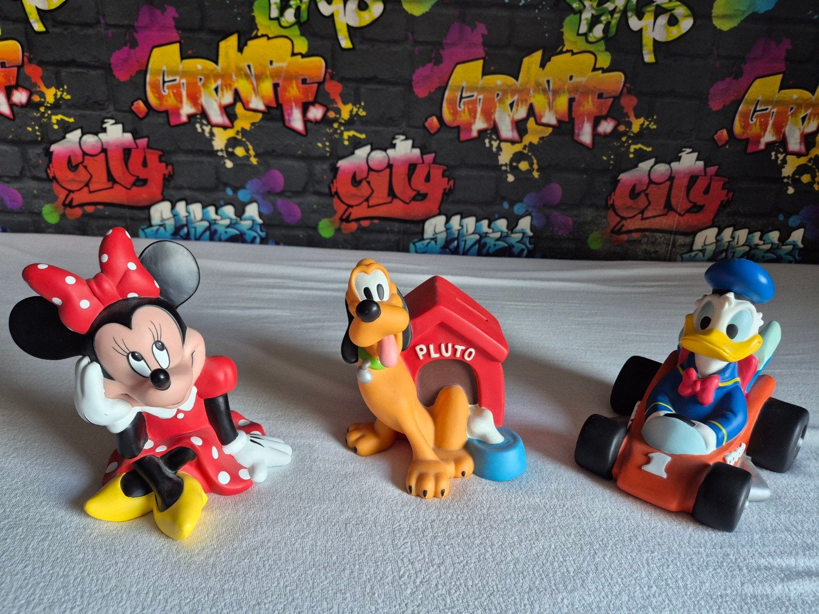 Donald duck, Minni Mouse en Pluto spaarpotten, Verzamelen, Disney, Ophalen of Verzenden, Donald Duck, Gebruikt, Beeldje of Figuurtje