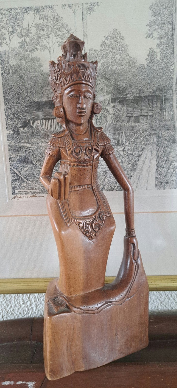 Houten Balinese Danseres Beeld - 21 cm hoog, Ophalen of Verzenden, Handgemaakt, 20 - 50 cm, Beeld
