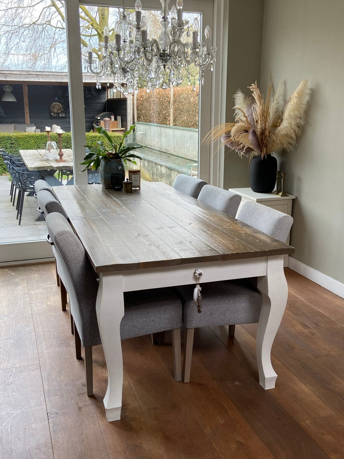 Stijlbvolle landelijke eettafel (220x96), Ophalen, Gebruikt, 200 cm of meer, 50 tot 100 cm