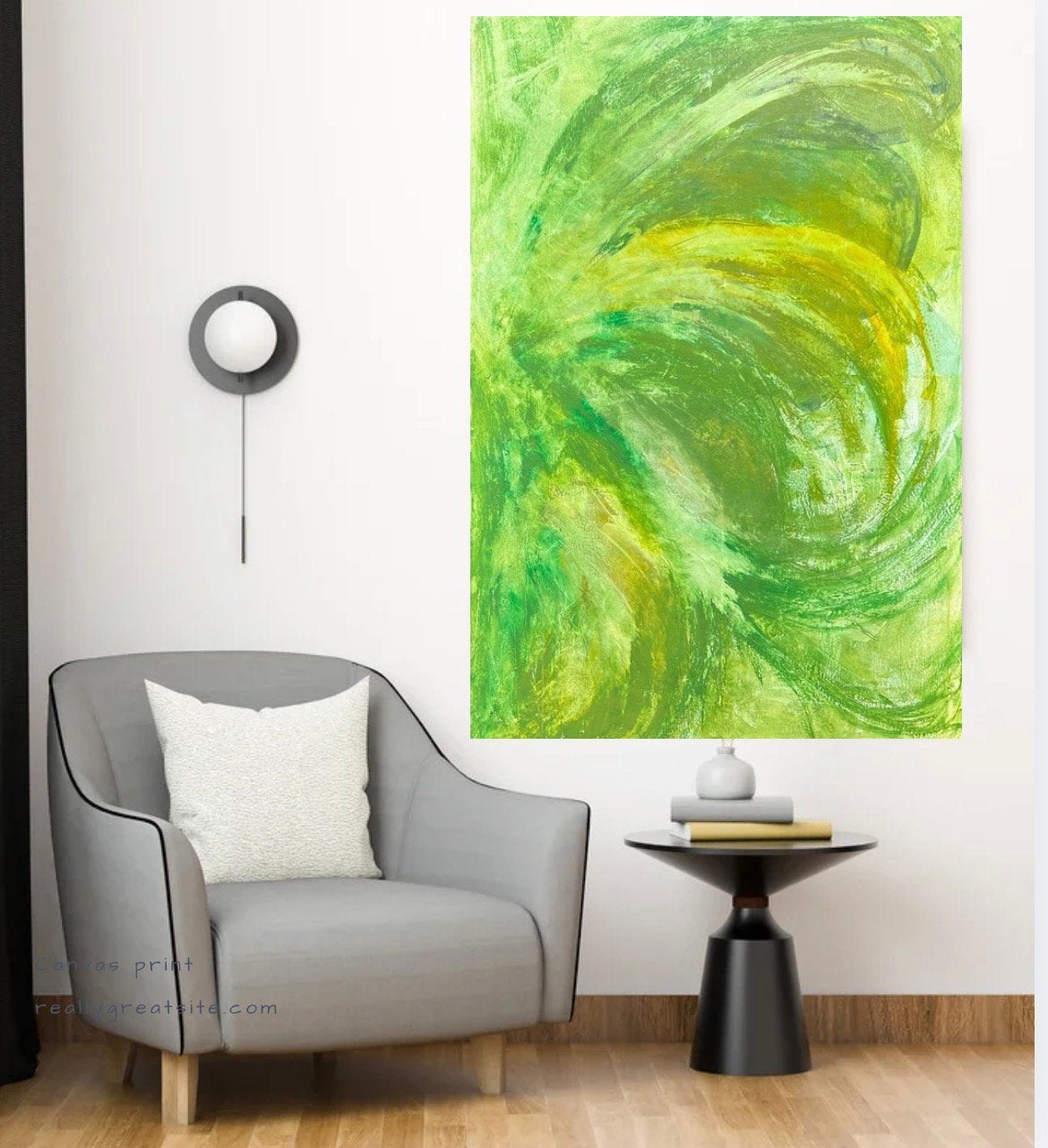 Groen geel organisch modern schilderij, Ophalen of Verzenden