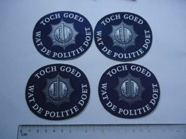sticker oud 4x POLITIE GOED politie blauw plastic auto motor, Verzenden, Zo goed als nieuw, Bedrijf of Vereniging