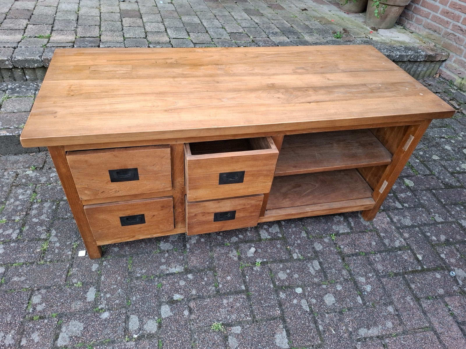 Teak houten tv kast, Ophalen, Gebruikt, 100 tot 150 cm, Minder dan 100 cm