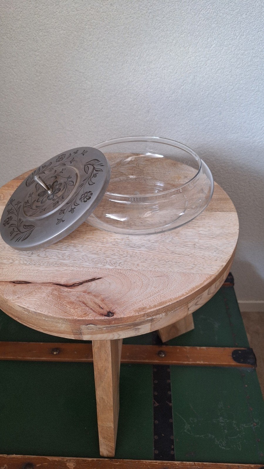 Brocante glazen koektrommel, Ophalen of Verzenden