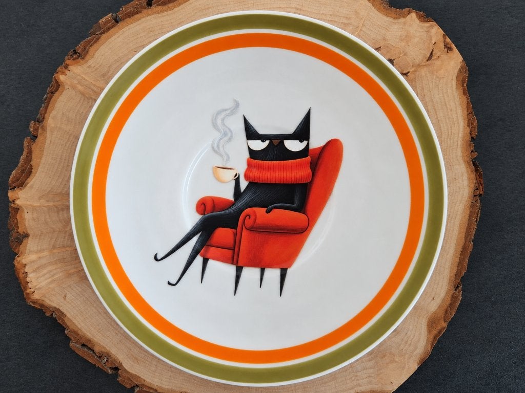 Vintage kat - bordje aan de muur, Vintage, Oranje, Nieuw, Steen/keramiek