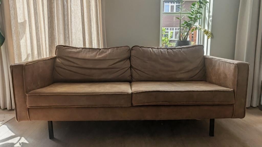 Nubuck leren Rodeo Bank cognac 190x85cm, Ophalen, Gebruikt, Western, Modern, Driepersoons