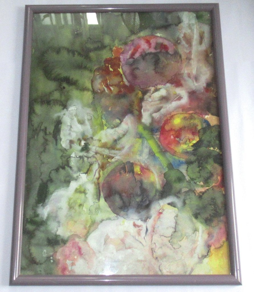 Mooi schilderij kleuren collage aquarel onder glas., Ophalen