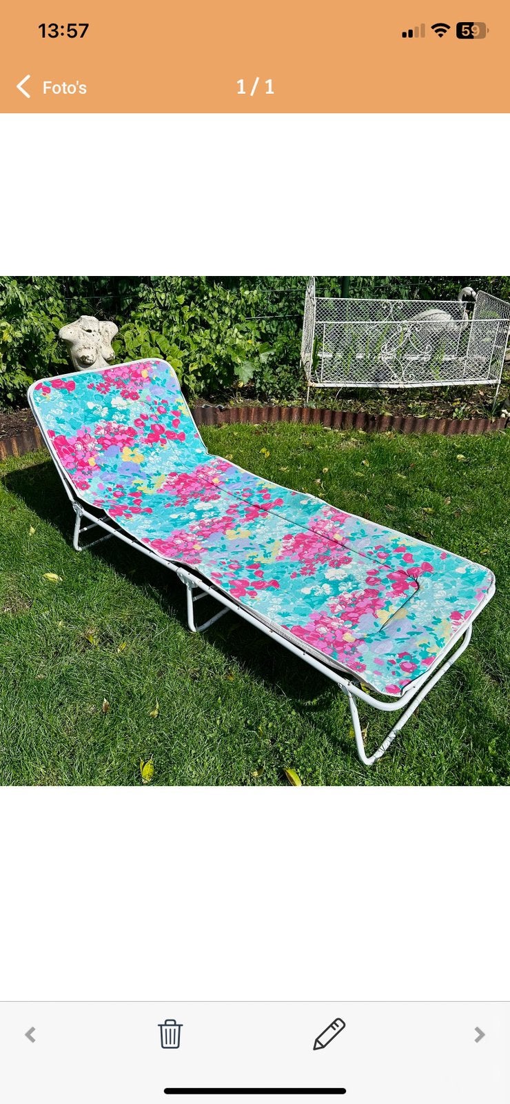 Mooi vintage rose gebloemd  ligbed, Tuin en Terras, Ligbedden, Zo goed als nieuw, Ophalen of Verzenden