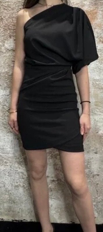 Josh V Leeora One-Shoulder Mini-Jurk Zwart, Ophalen, Maat 42/44 (L), Zwart, Boven de knie