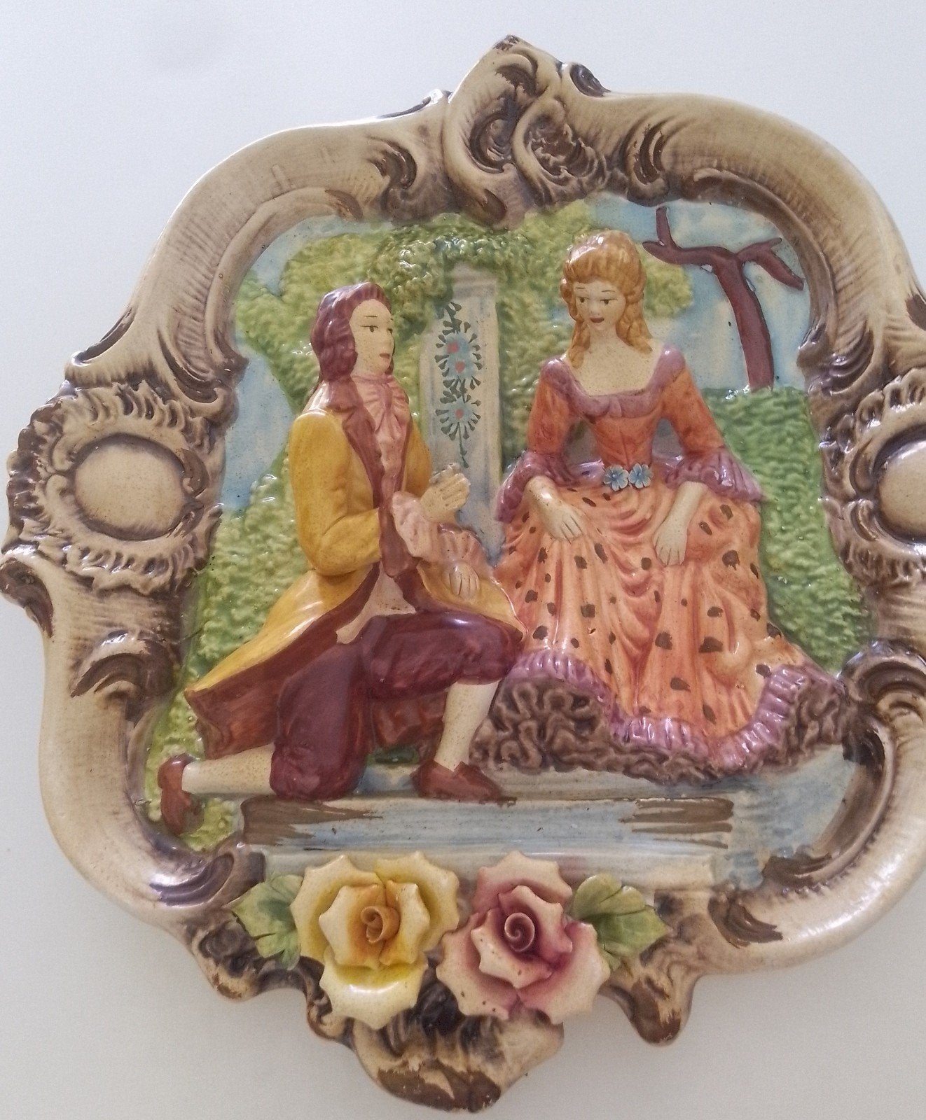 Italiaanse Barok Porseleinen Muurplaat - Capodimonte Stijl, Antiek en Kunst, Ophalen of Verzenden
