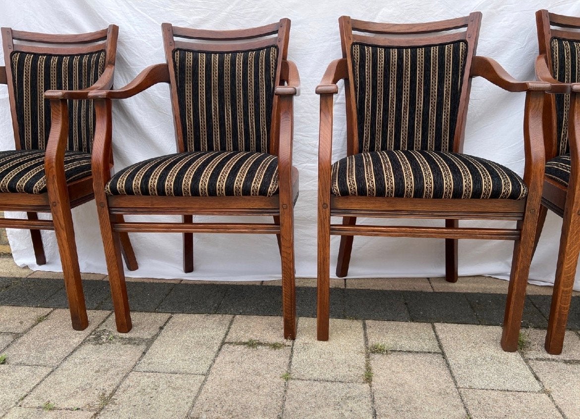 4 Bannink Jugendstil Eetkamer Armstoelen - Nieuwstaat, Jugenstil, Ophalen of Verzenden, Zo goed als nieuw, Stof