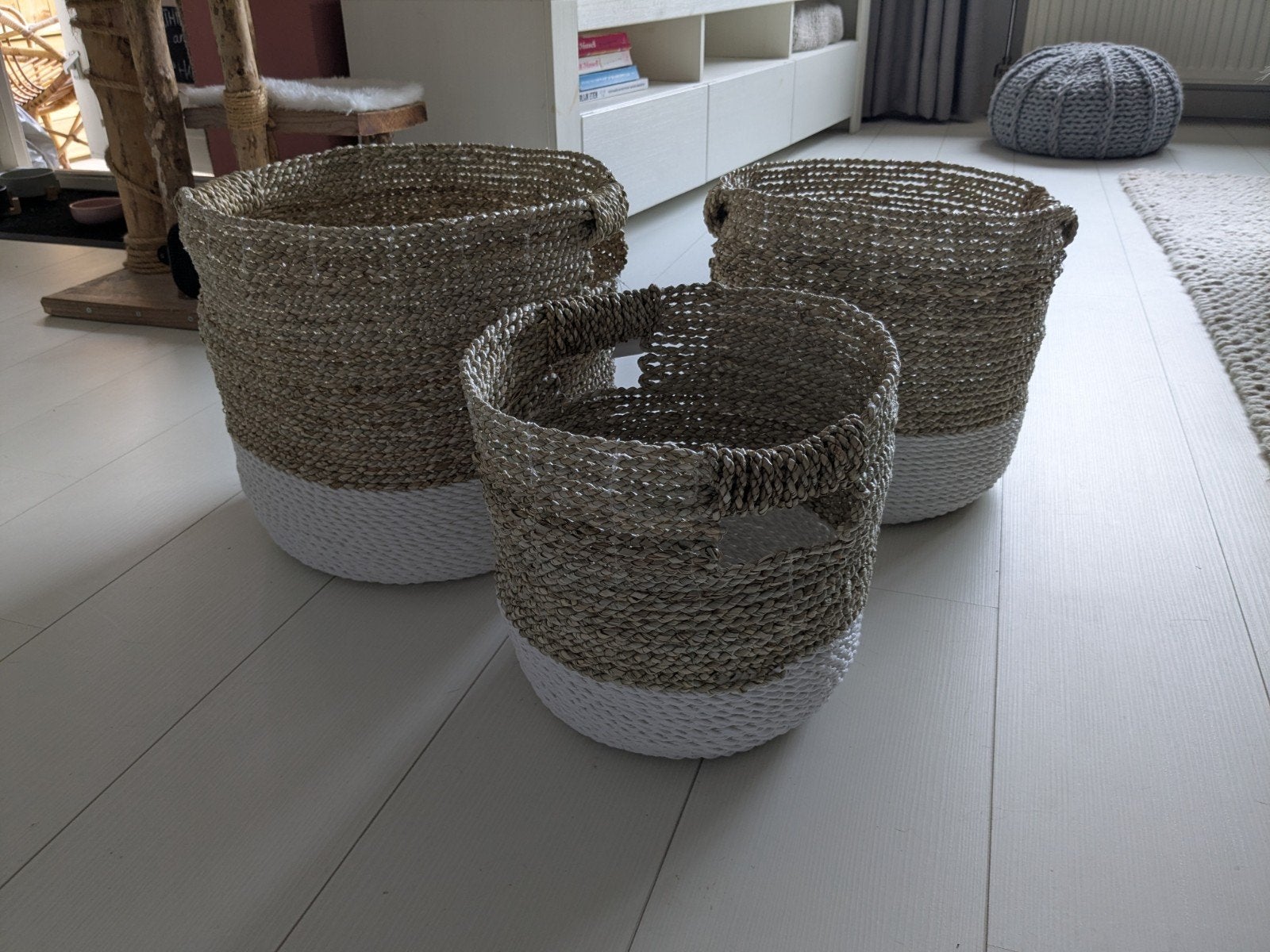 Set van 3 rieten manden - Opbergmanden, Ophalen, Gevlochten, Mand, Rond