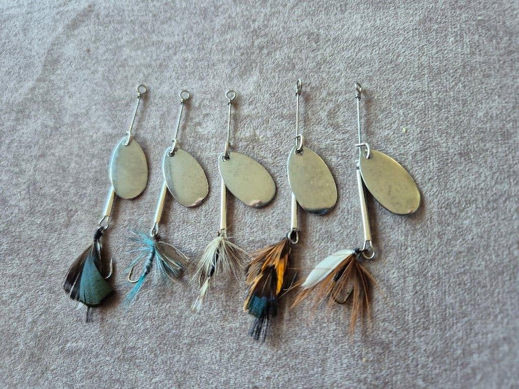 5x handgebouwde Zaanse voorn baars spinners kunstaas, Ophalen of Verzenden, Nieuw, Kunstaas