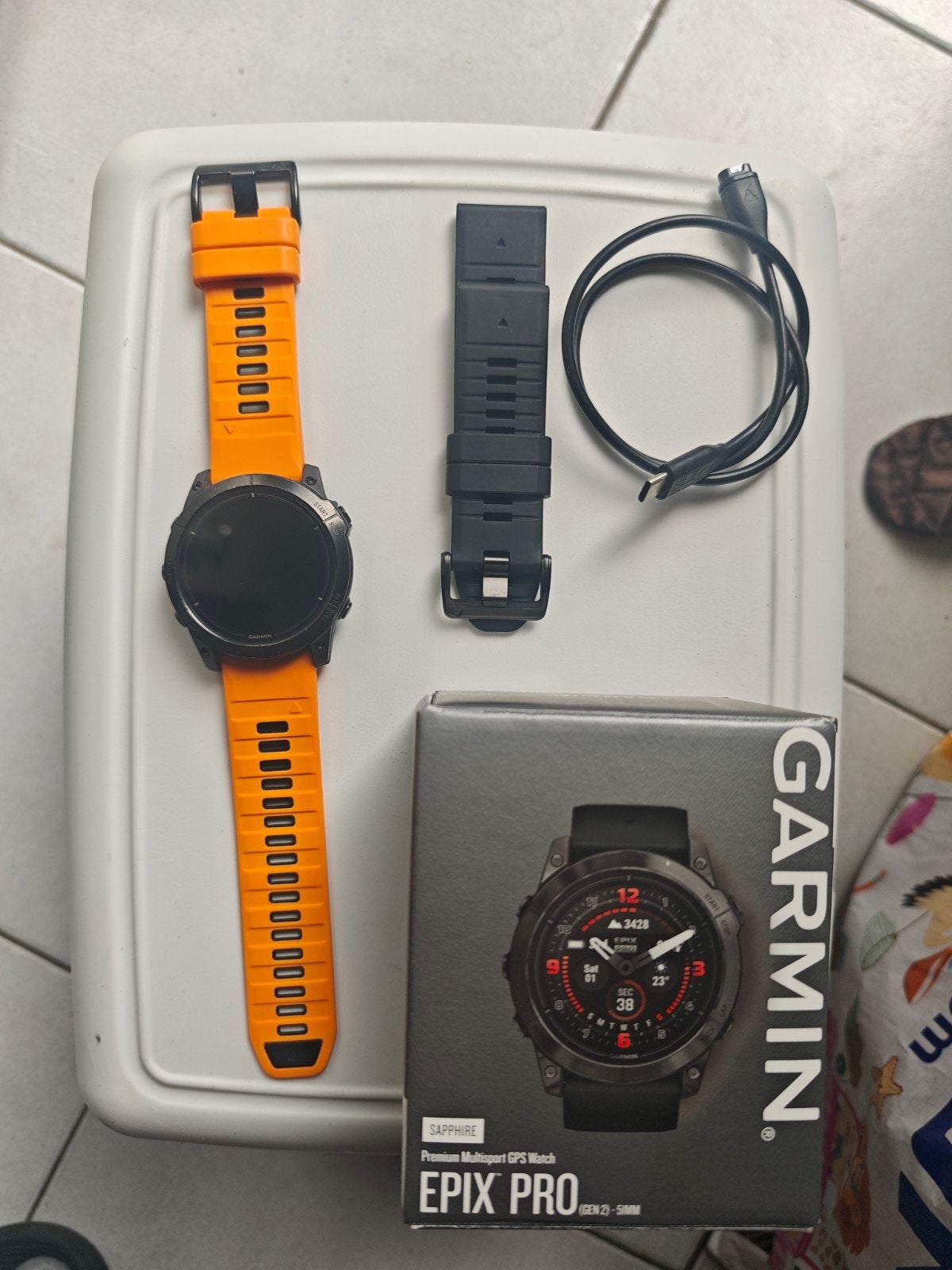 Garmin Epix Pro (Gen 2) Sapphire - 51mm (+ extra bandje), Gebruikt, Zwart, Ophalen of Verzenden, Garmin epix