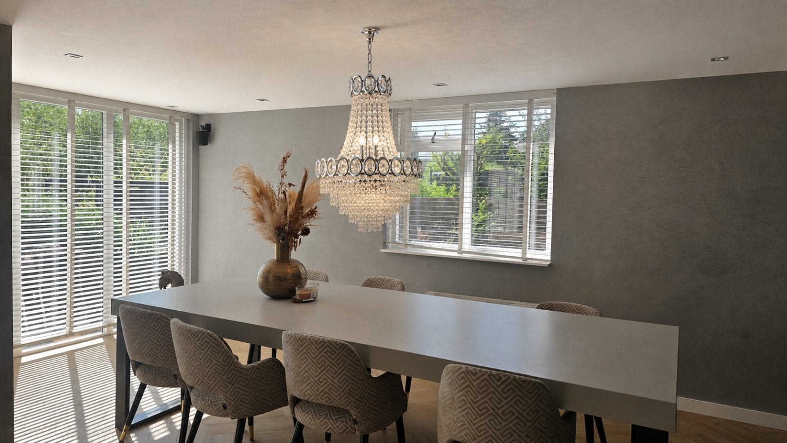Prachtige Crystal Kroonluchter - Chroom, Huis en Inrichting, Lampen | Kroonluchters, Ophalen, Zo goed als nieuw, Glas, Klassiek, Modern, Glamour