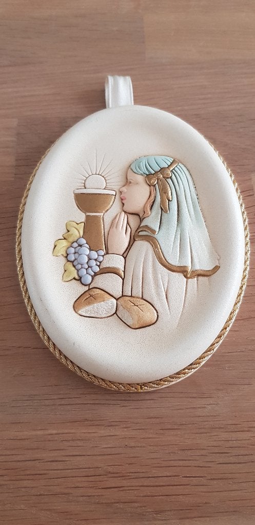 SHAN Italië Communie Plaquette – Handbeschilderd Eco-Leder, Ophalen of Verzenden, Zo goed als nieuw, Overige typen, Christendom | Katholiek