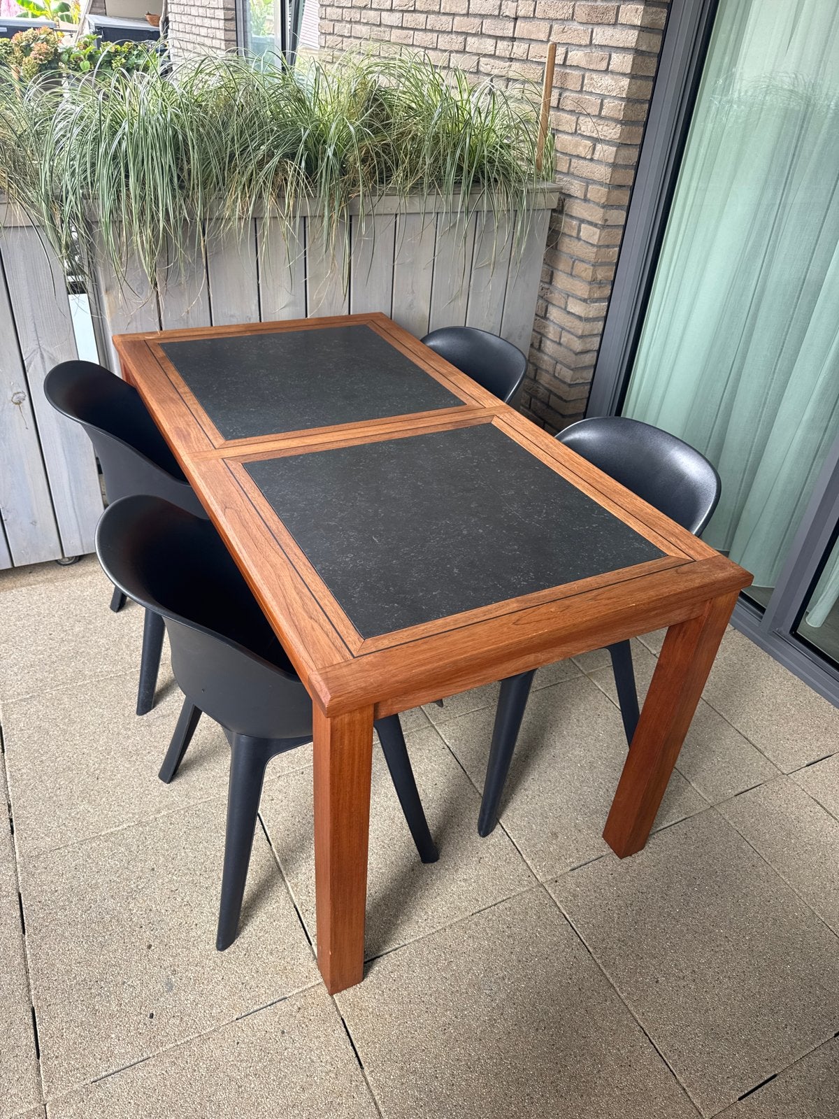 Allure Tuintafel met 4 Allibert Akola tuinstoelen, Tuin en Terras, Ophalen, Gebruikt, Rechthoekig, Teakhout