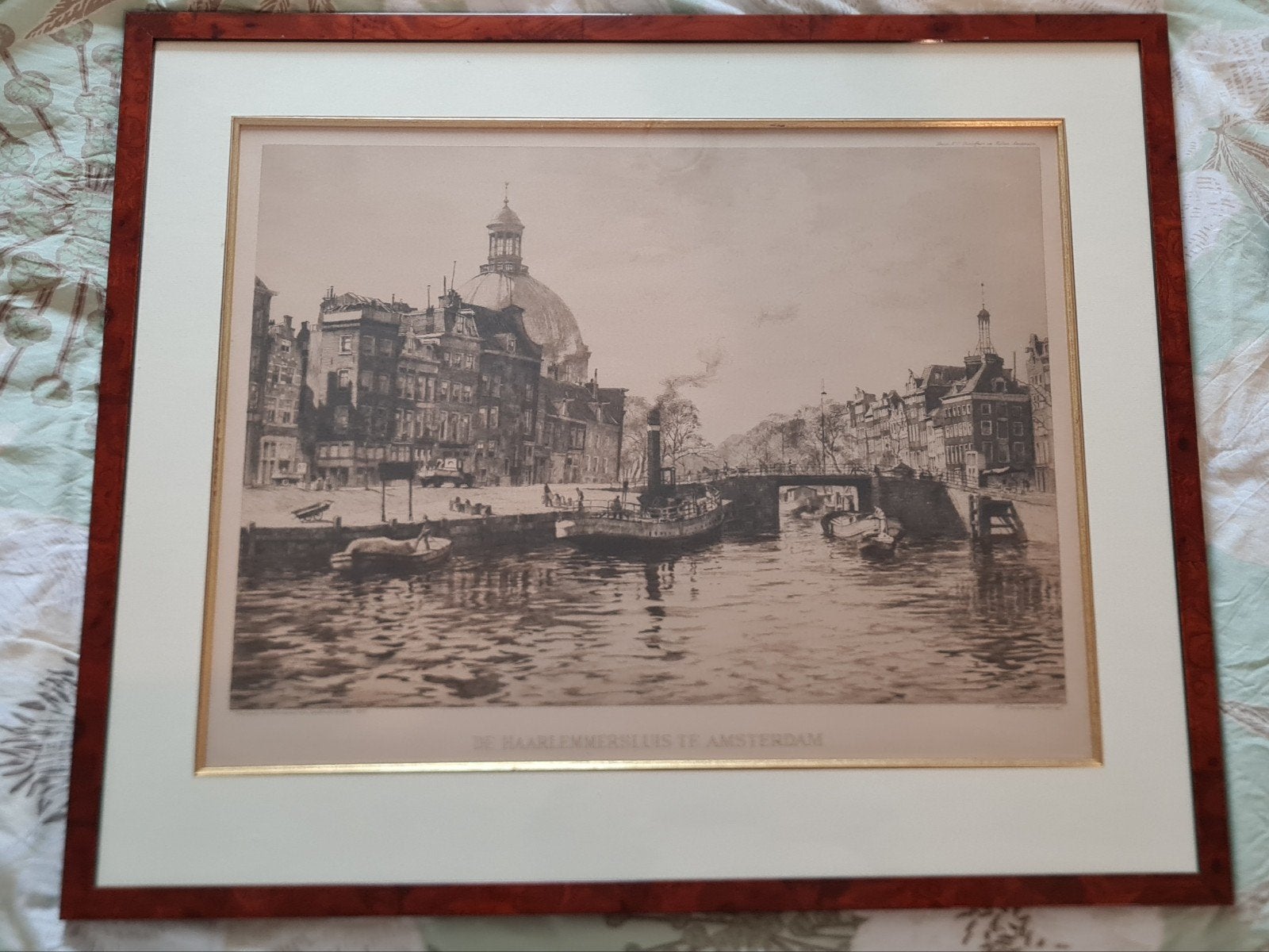 H.E. Roodenburg - Ets Haarlemmersluis Amsterdam (1930), Ets, Stadsgezicht, Ophalen of Verzenden, Ingelijst