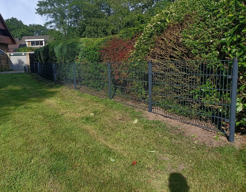 10m 100cm dubbelstaafmat 6/5/6 Grijs + Poort, Met poort, Nieuw, Dubbelstaafmat hekwerk, Ophalen of Verzenden