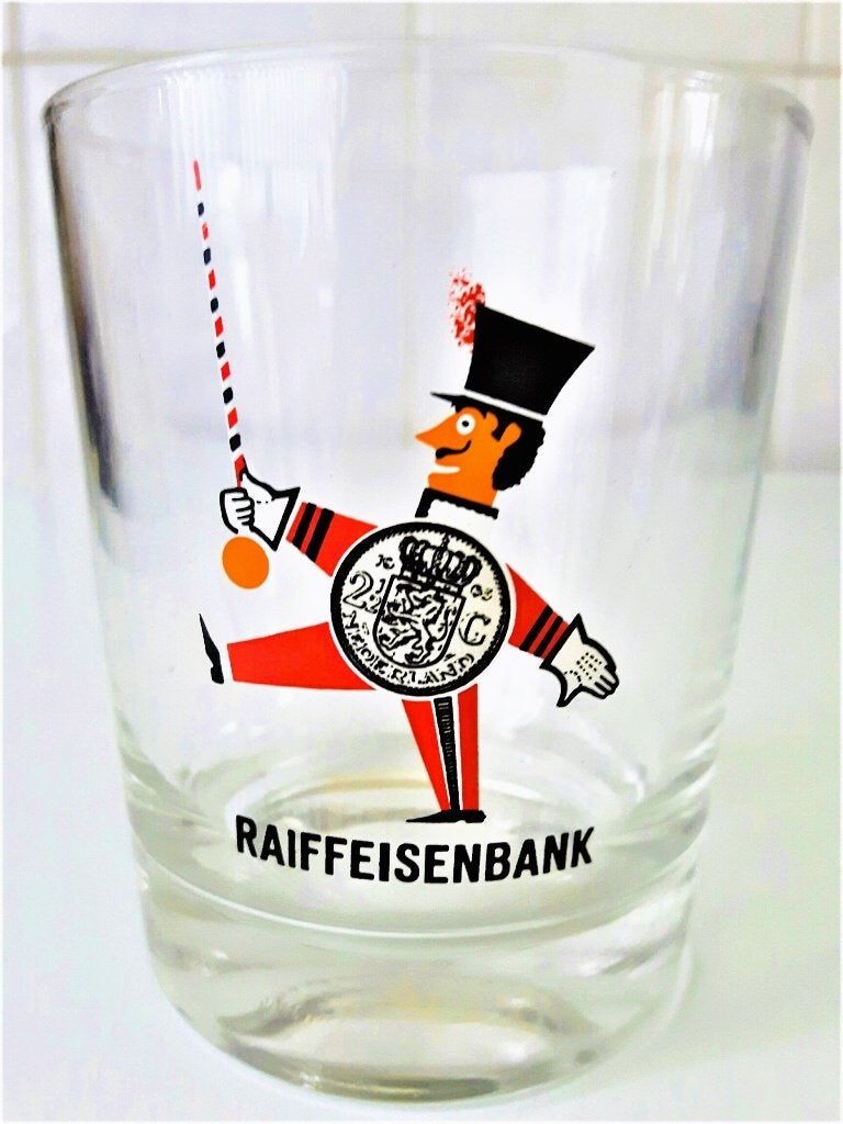 Oud glas Raiffeisenbank uit '50-'60 jaren Tamboer maitre, Ophalen of Verzenden