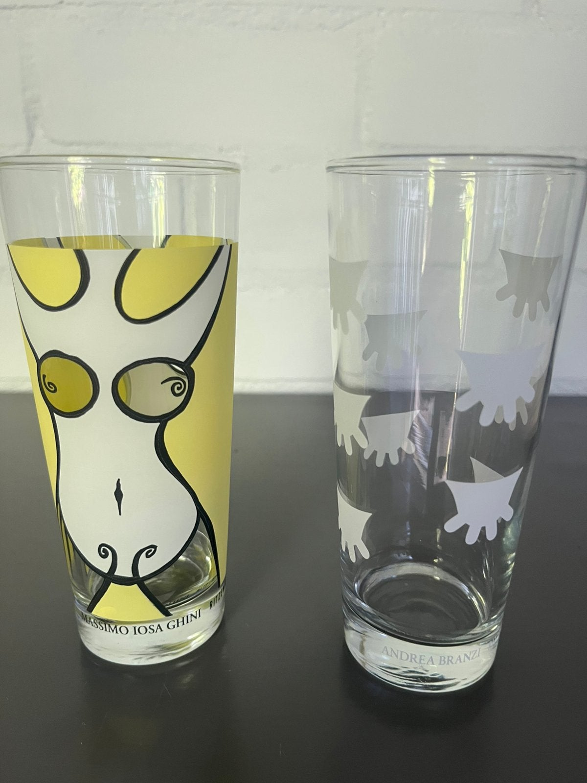 Set van 2 design/kunst melkglazen Ritzenhoff 1992, Ophalen, Zo goed als nieuw, Overige typen