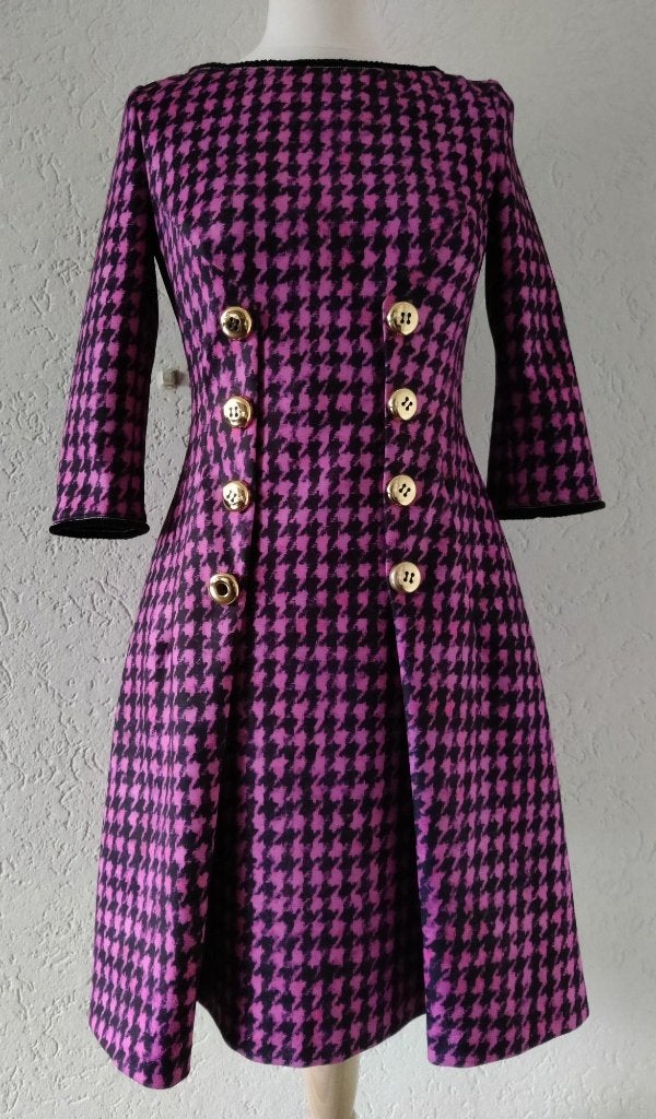 Maria Grazia Severi jurk zwart/roze pied de poule motief, Zwart, Ophalen of Verzenden, Zo goed als nieuw, Maat 36 (S)