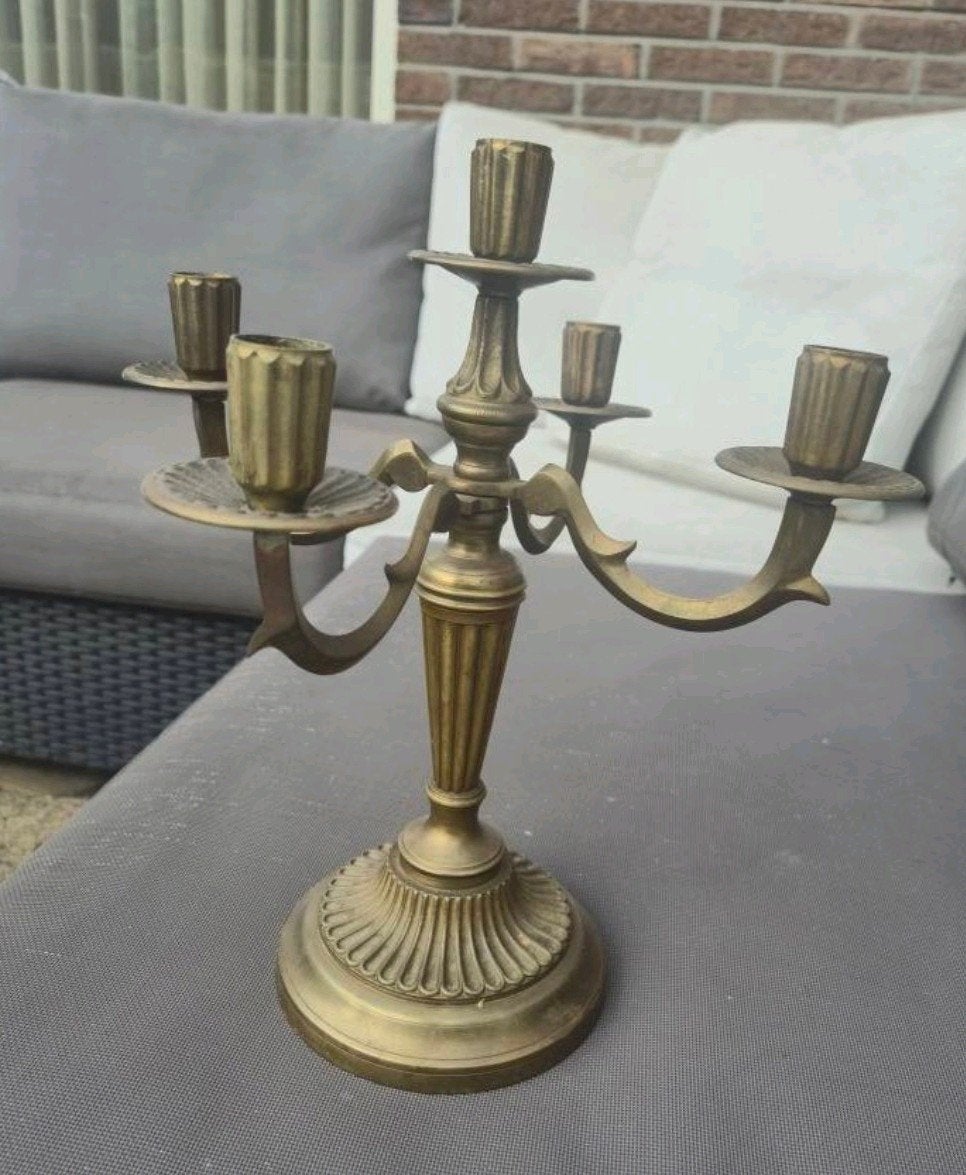 Antieke bronzen kandelaar met 5 armen, Ophalen, Koper of Brons