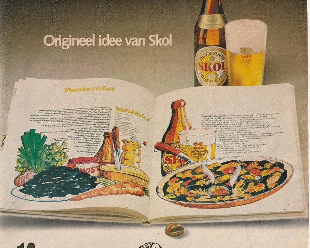 retro reclame 1978 Skol bier kookboek voor kerels, Verzenden, Overige typen