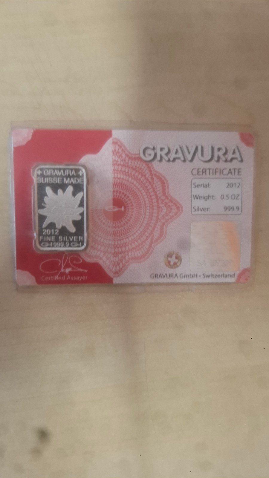 Gravura Suisse 1/2 oz Fijn Zilver 999.9 Baar, Ophalen of Verzenden, Zilver