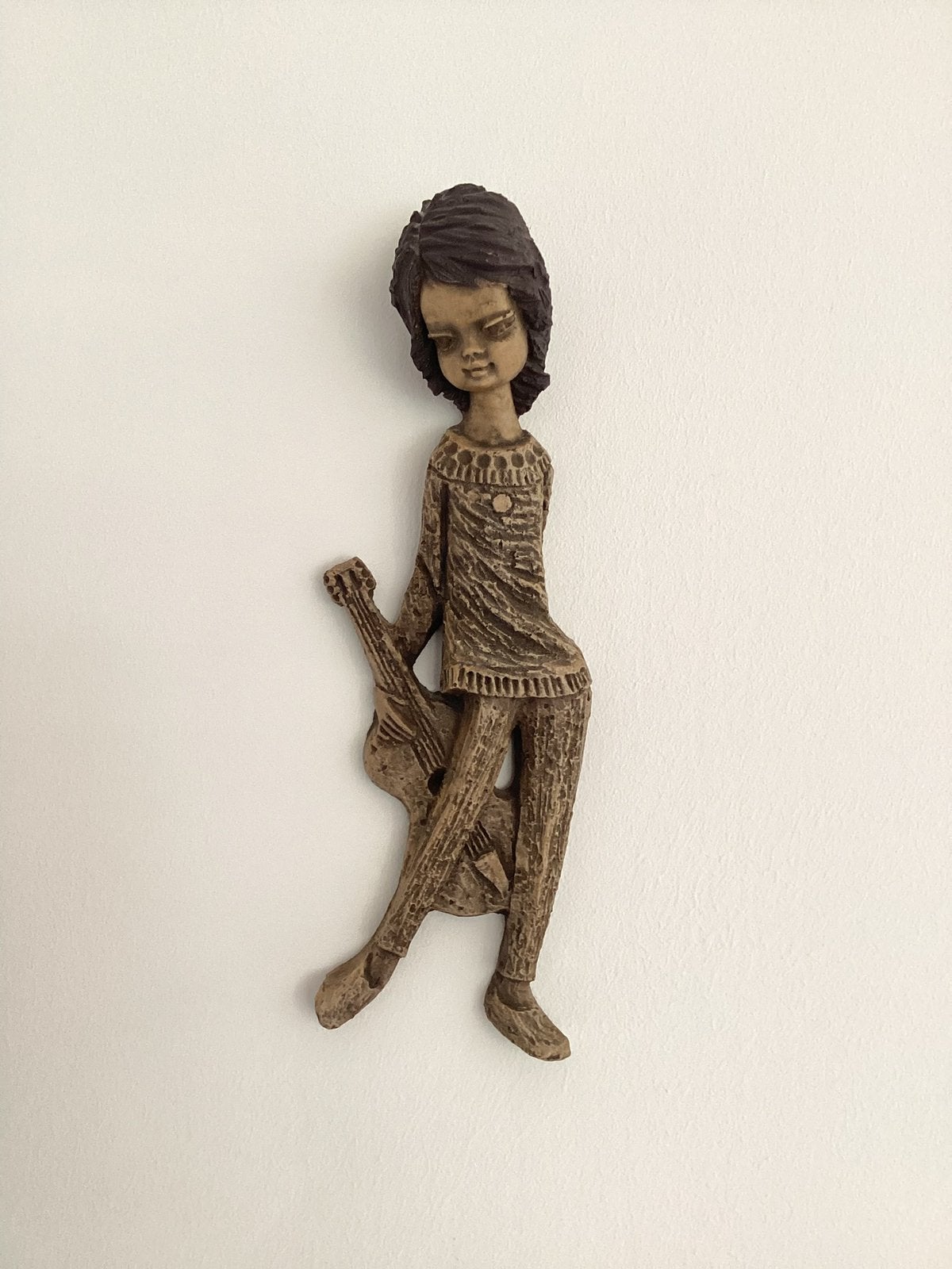 Vintage wanddecoratie van ASV meisje met gitaar, Ophalen of Verzenden