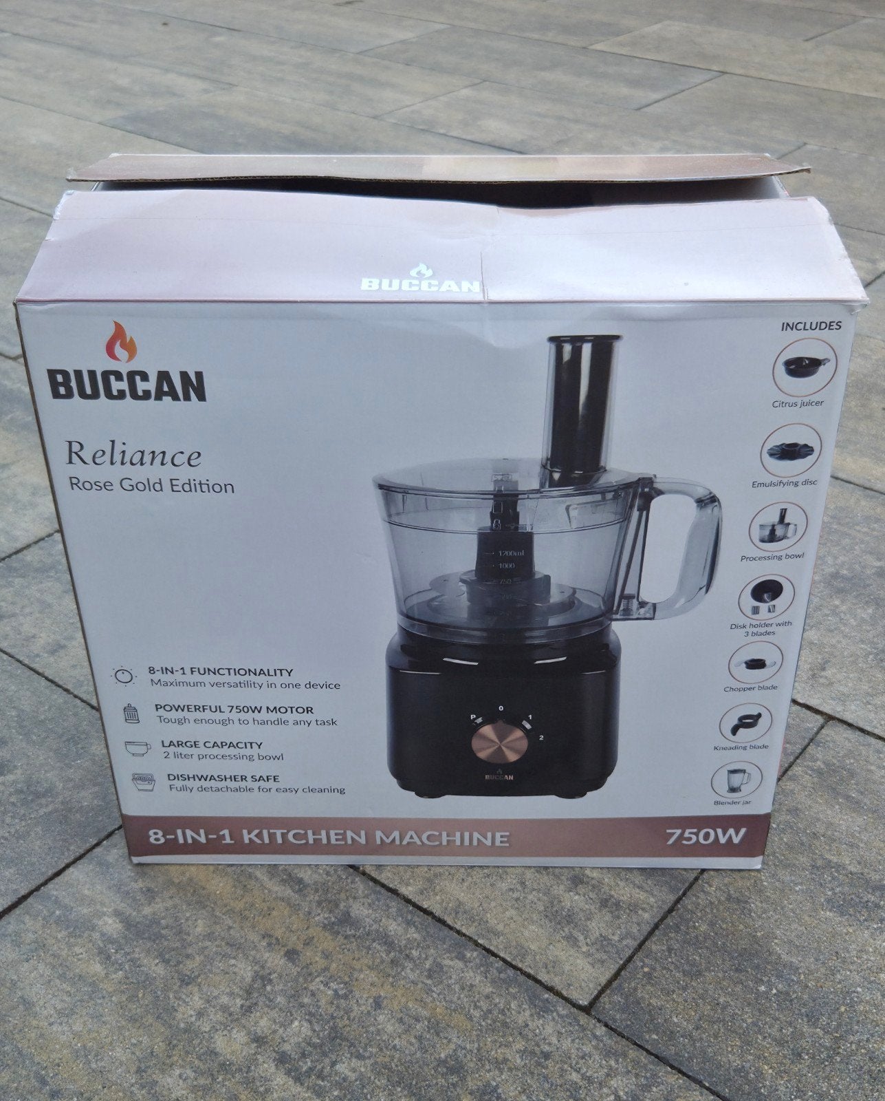 Buccan Reliance Rose Gold 8-in-1 Keukenmachine 750W, 2 snelheden, Ophalen of Verzenden, Zo goed als nieuw, 2 tot 3 liter
