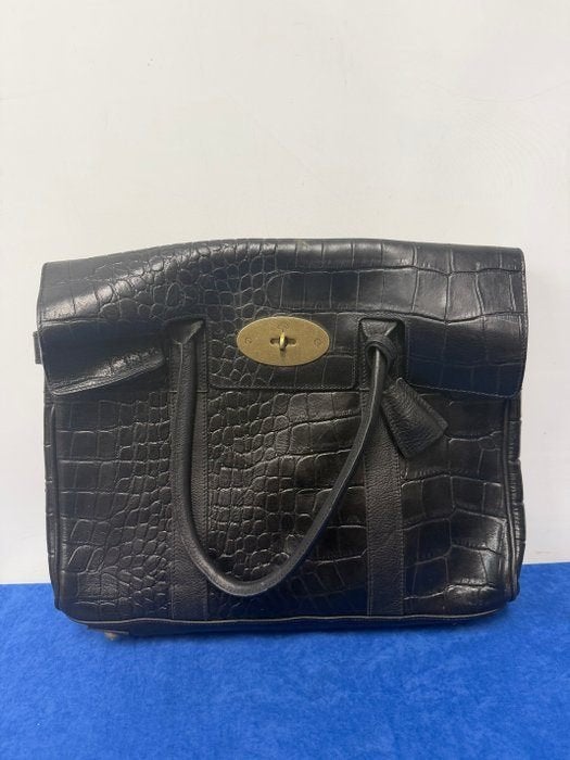 Mulberry Croc Zwart & Gouden details met bijpassende port, Ophalen, Gebruikt, Zwart, Handtas