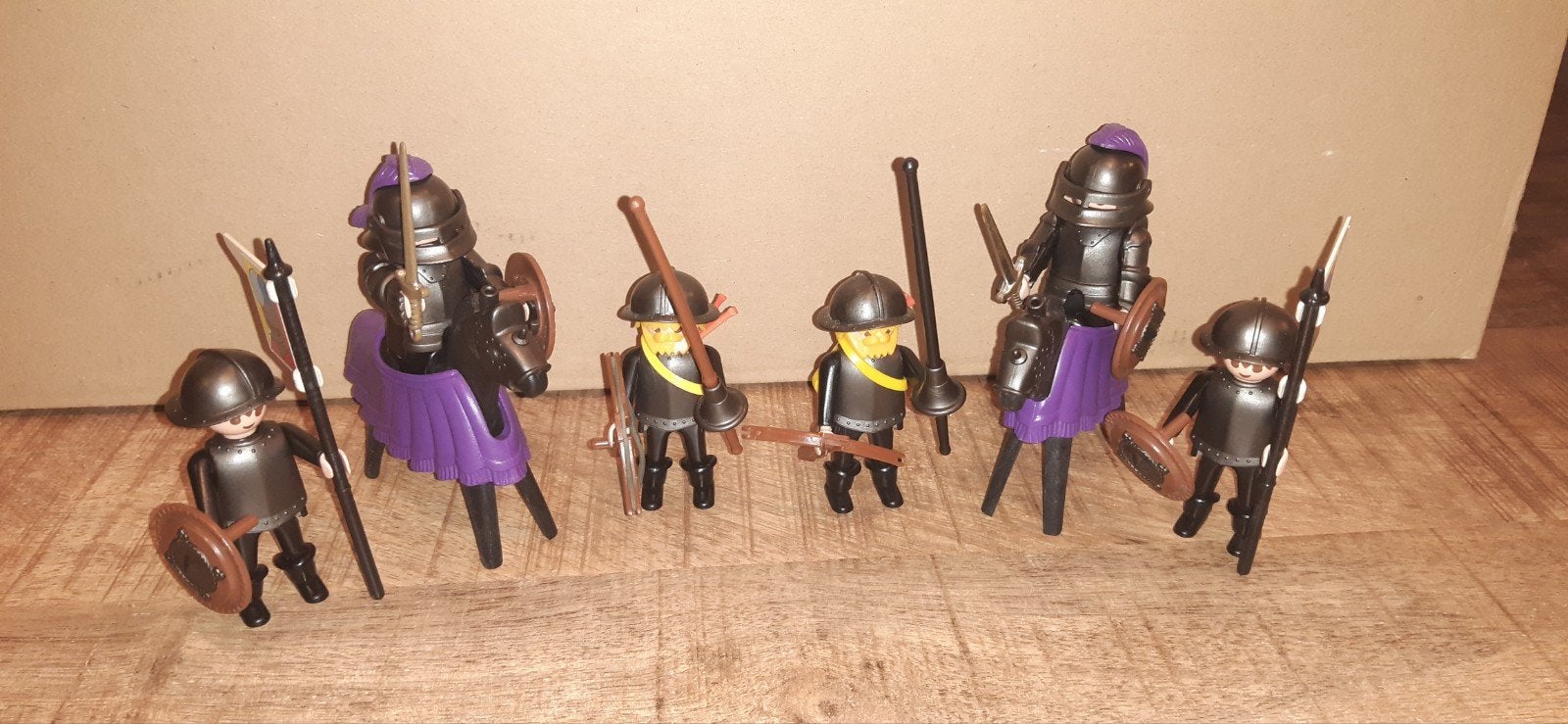 Vintage Playmobil 3329 – Zwarte Ridder met Schildknapen 1986, Gebruikt, Complete set, Ophalen of Verzenden, Knights