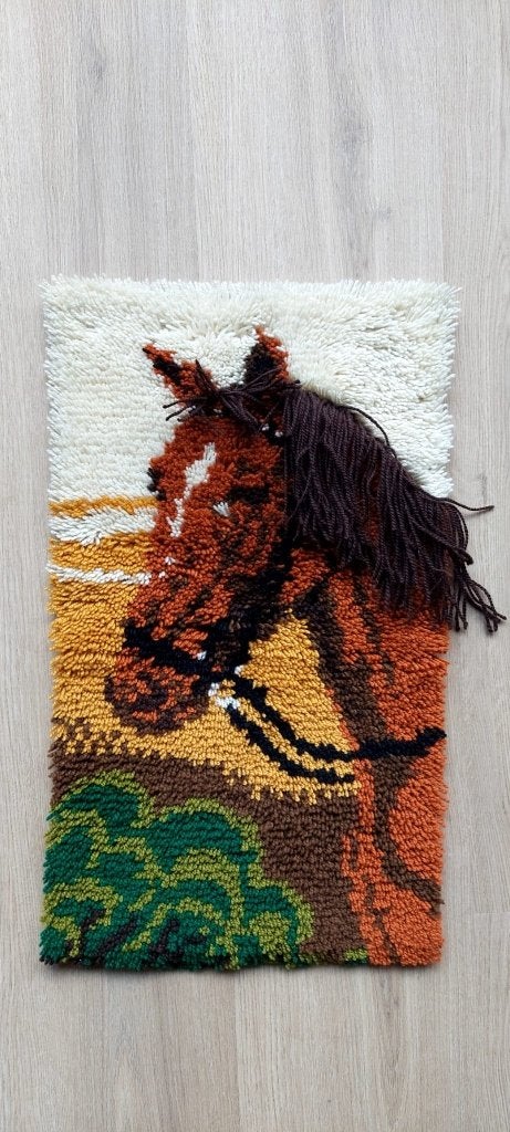 Vintage Smyrna Wandkleed kleed Paard (35 x 62 cm) | Jaren 70, Eu, Eu, 35 cm, 62 cm