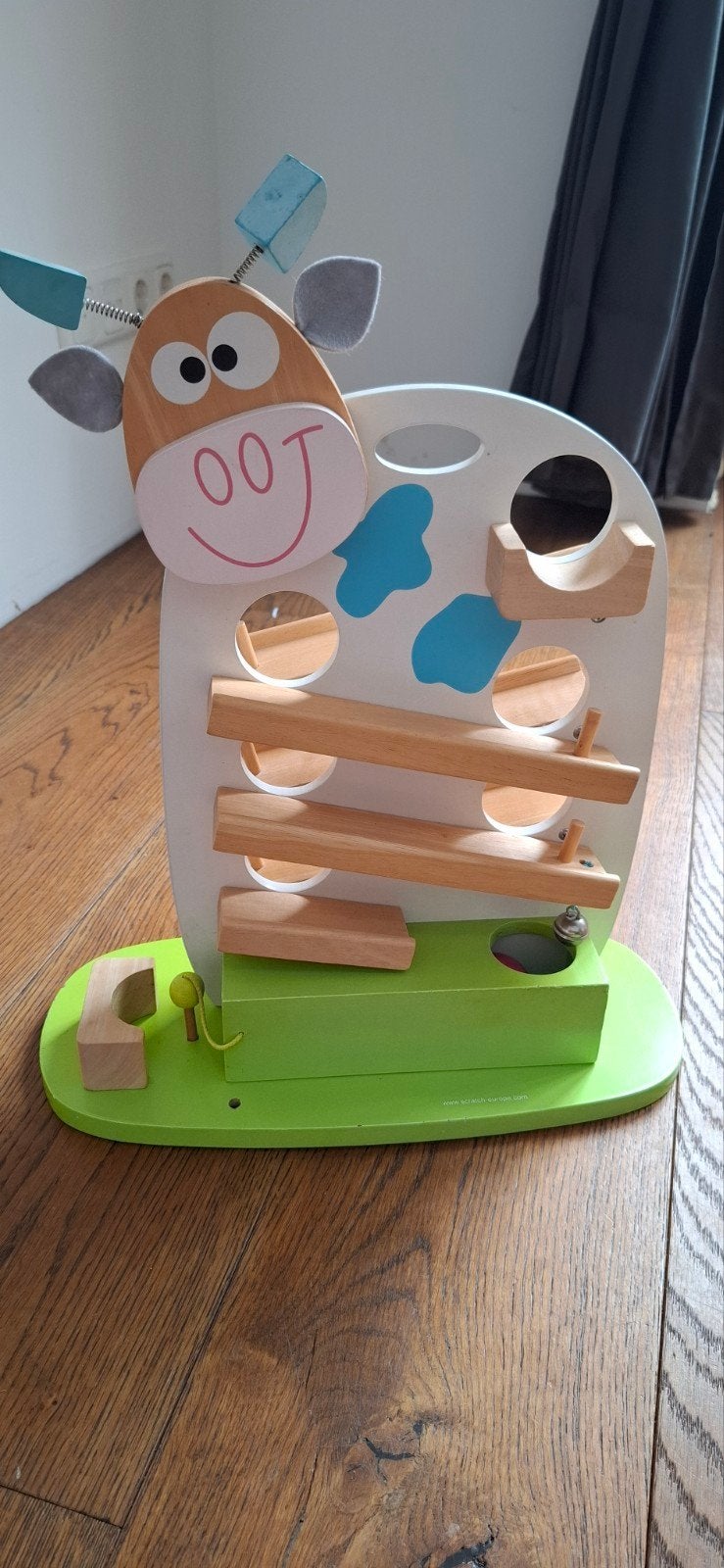 Houten ballenbaan koe met 3 ballen, Ophalen