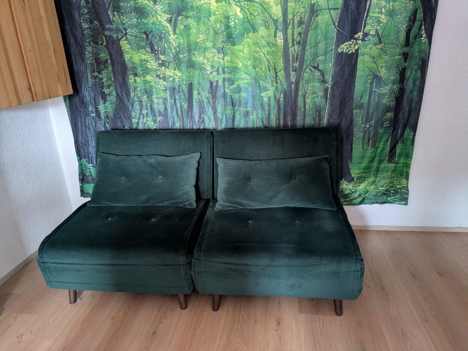 Slaapstoel groen velours 2x, Ophalen, Eenpersoons, Groen