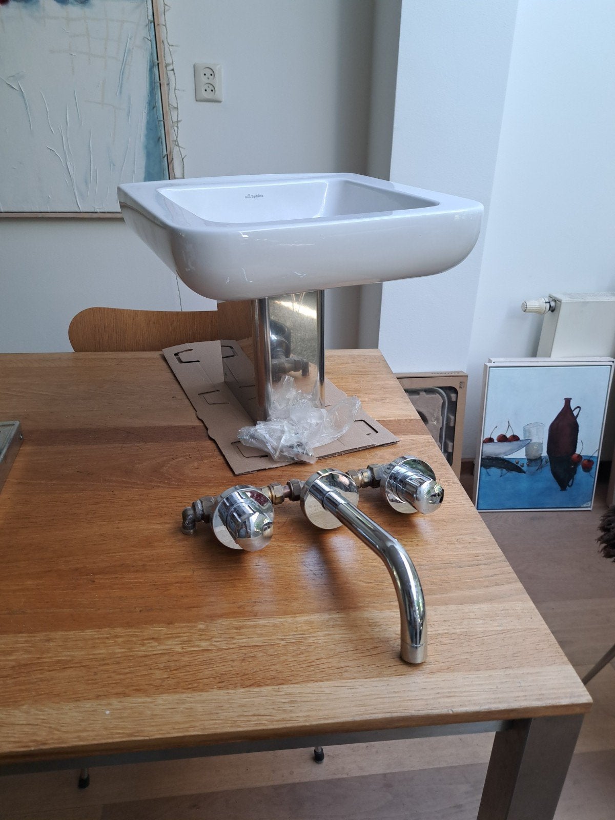 Design wastafel Sphinx en wandkraan, Ophalen, Afvoer, Pvc, Minder dan 2 meter