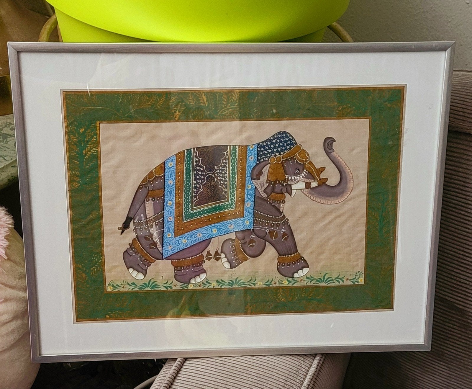 Ingelijste Indiase olifant schildering 30x40cm, Ophalen of Verzenden