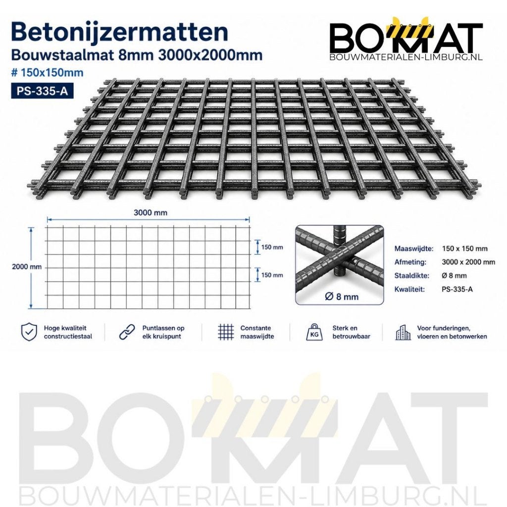 Bouwstaalmat 300x200 cm | Betonijzer 150x150 | 4, 6, 8 mm, Ophalen of Verzenden, Nieuw, IJzer