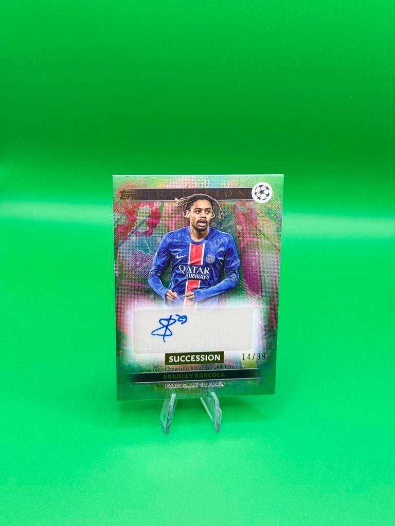 Topps Inception Bradley Barcola auto /99 Green PSG, Ophalen of Verzenden, Zo goed als nieuw, Plaatje