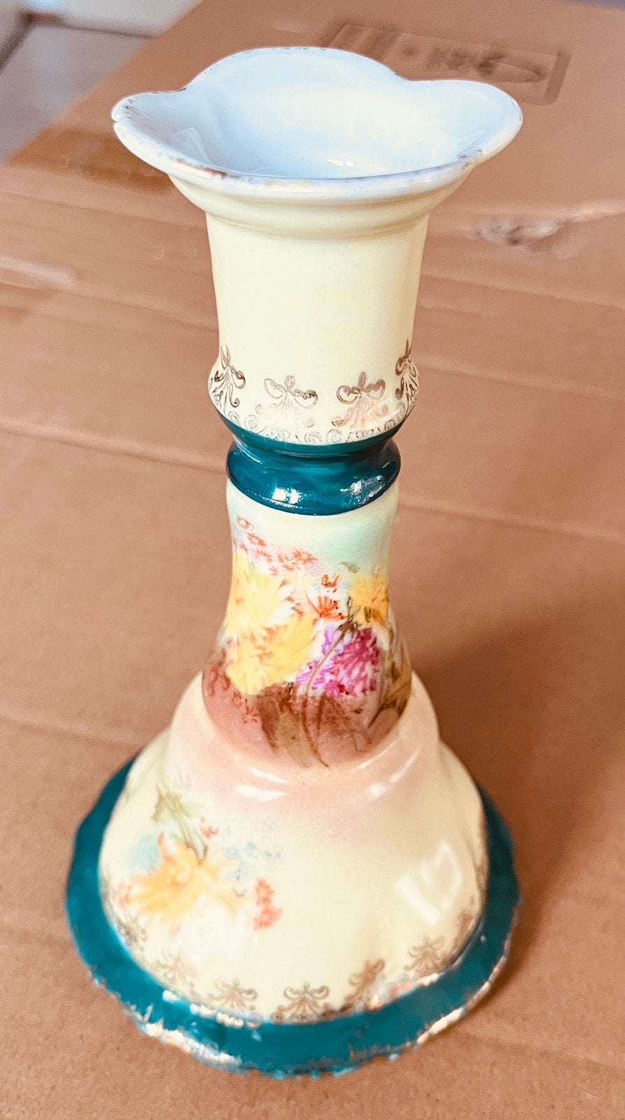 Antieke Franse Brocante Kandelaar - Handbeschilderd, Ophalen of Verzenden, Overige materialen