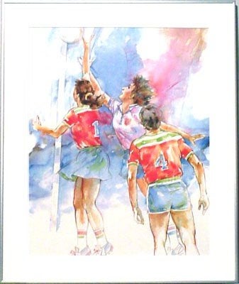 " Korfbal  " ingelijste aquarel van Wim Hoogstraten € 60, Ophalen of Verzenden, Nieuw, Overige typen