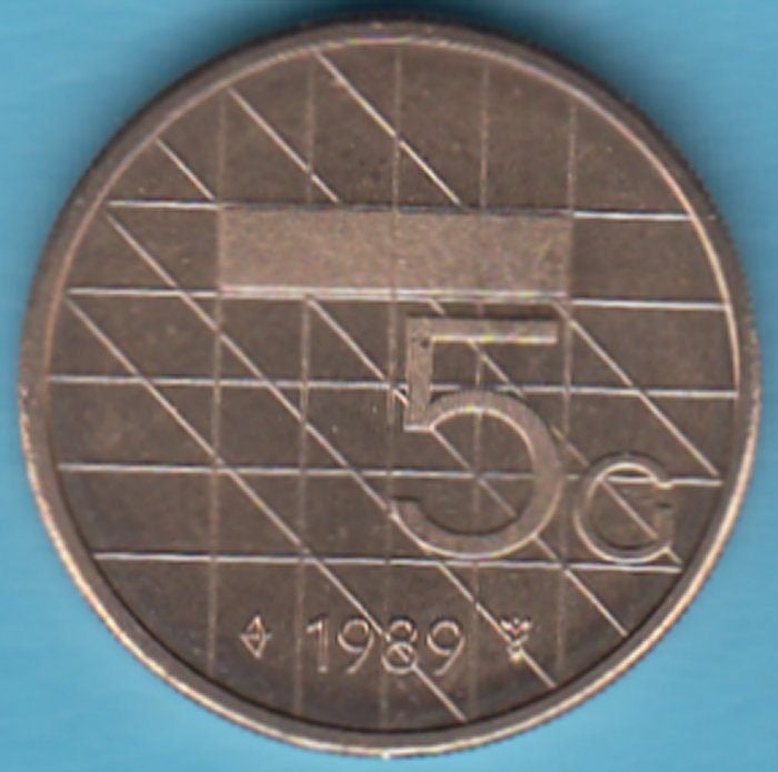 Nederland Vijfje (5 gulden) 1989 UNC in munthouder, Postzegels en Munten, Munten | Nederland, Ophalen of Verzenden, Koningin Beatrix
