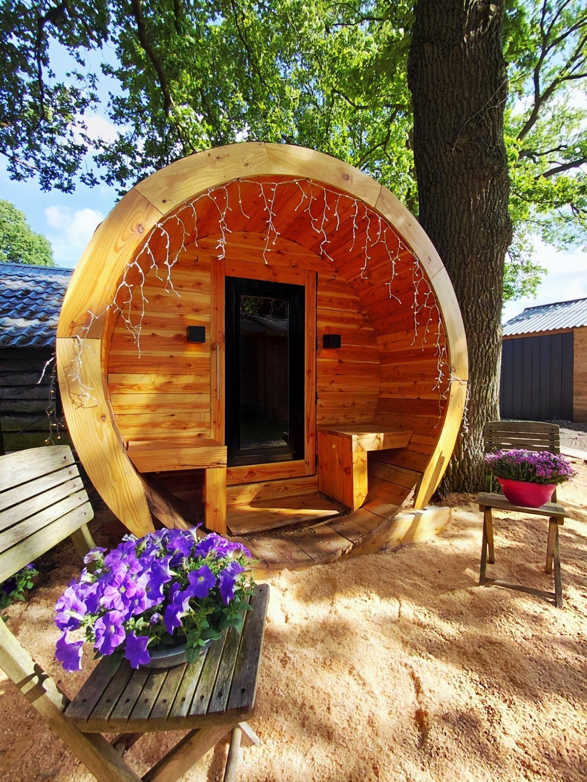 Barrelsauna XXL | Lig Sauna | incl. Bezorgen |  Ø2,16x2,82m, Ophalen of Verzenden, Complete sauna
