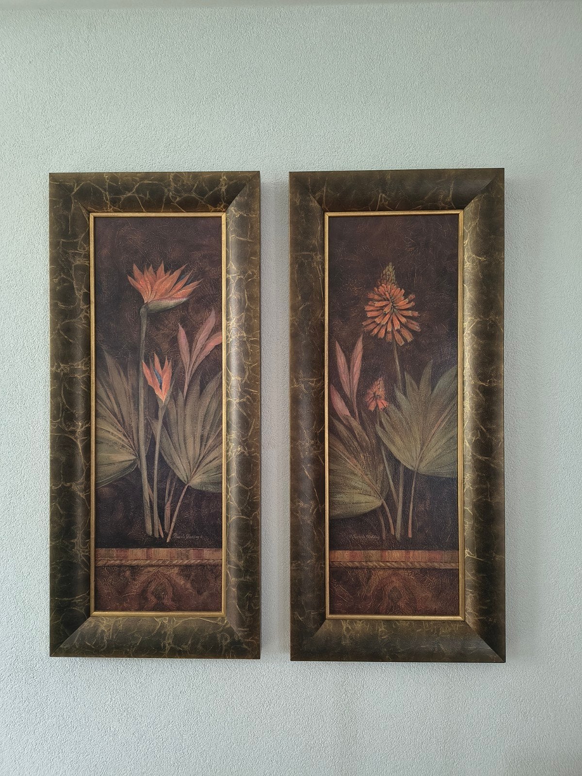Set van 2 ingelijste bloemenschilderijen - 47x108 cm, Antiek en Kunst, Kunst | Schilderijen | Klassiek, Paneel, Klassiek, Print