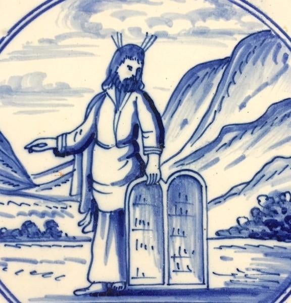 Tegel Bijbels Antiek Mozes Tien Geboden Friesland, Antiek en Kunst, Antiek | Wandborden en Tegels, Ophalen of Verzenden